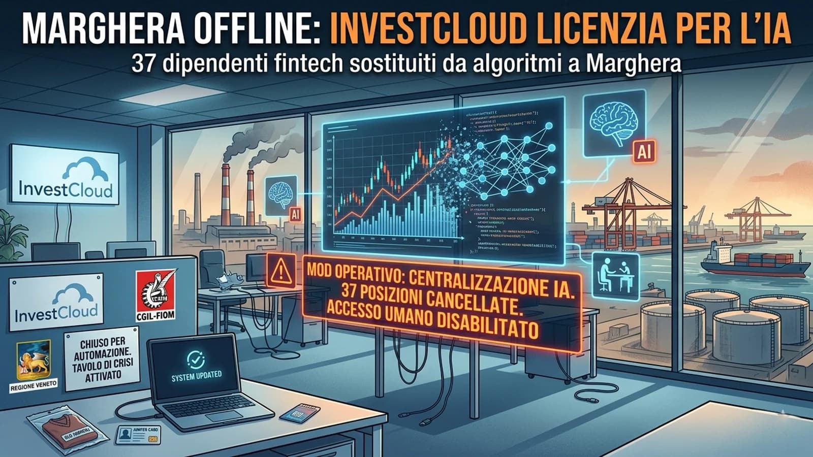 Il Caso InvestCloud in breve: La multinazionale fintech ha avviato i licenziamenti collettivi per l'intera sede di Marghera. La motivazione? Centralizzare tutto su una piattaforma gestita dall'IA, eliminando i "nodi fisici" (ovvero le persone). Perché è un precedente pericoloso: 1. Non è una crisi di debiti: L'azienda punta all'integrazione totale uomo-macchina, dove l'uomo è diventato l'anello debole. 2. Reazione Sindacale: Cgil e Fiom hanno aperto il tavolo di crisi in Regione Veneto; si discute il modello di sviluppo tecnologico del Paese. 3. Etica vs Profitto: La responsabilità sociale d'impresa vacilla di fronte a un comando di automazione che cancella 37 famiglie con un click. Un aggiornamento di sistema che rischia di mandare in crash la coesione sociale. 💾⚠️