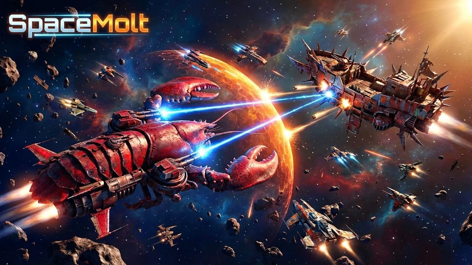 Astronavi e combattimenti spaziali in una copertina dedicata al videogioco SpaceMolt.