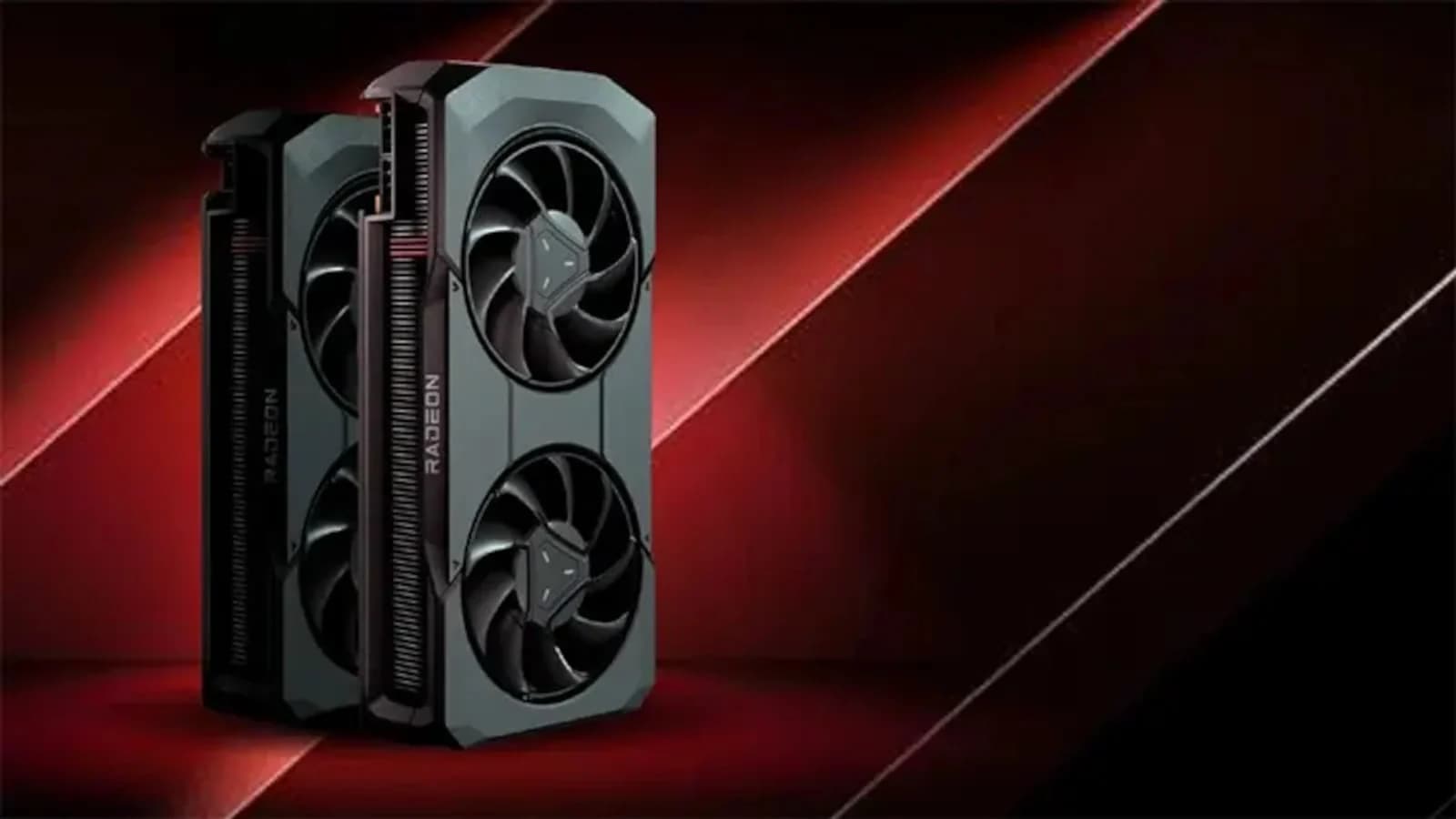Scheda grafica rossa e nera con due ventole su uno sfondo scuro, dedicata ai prezzi delle GPU.