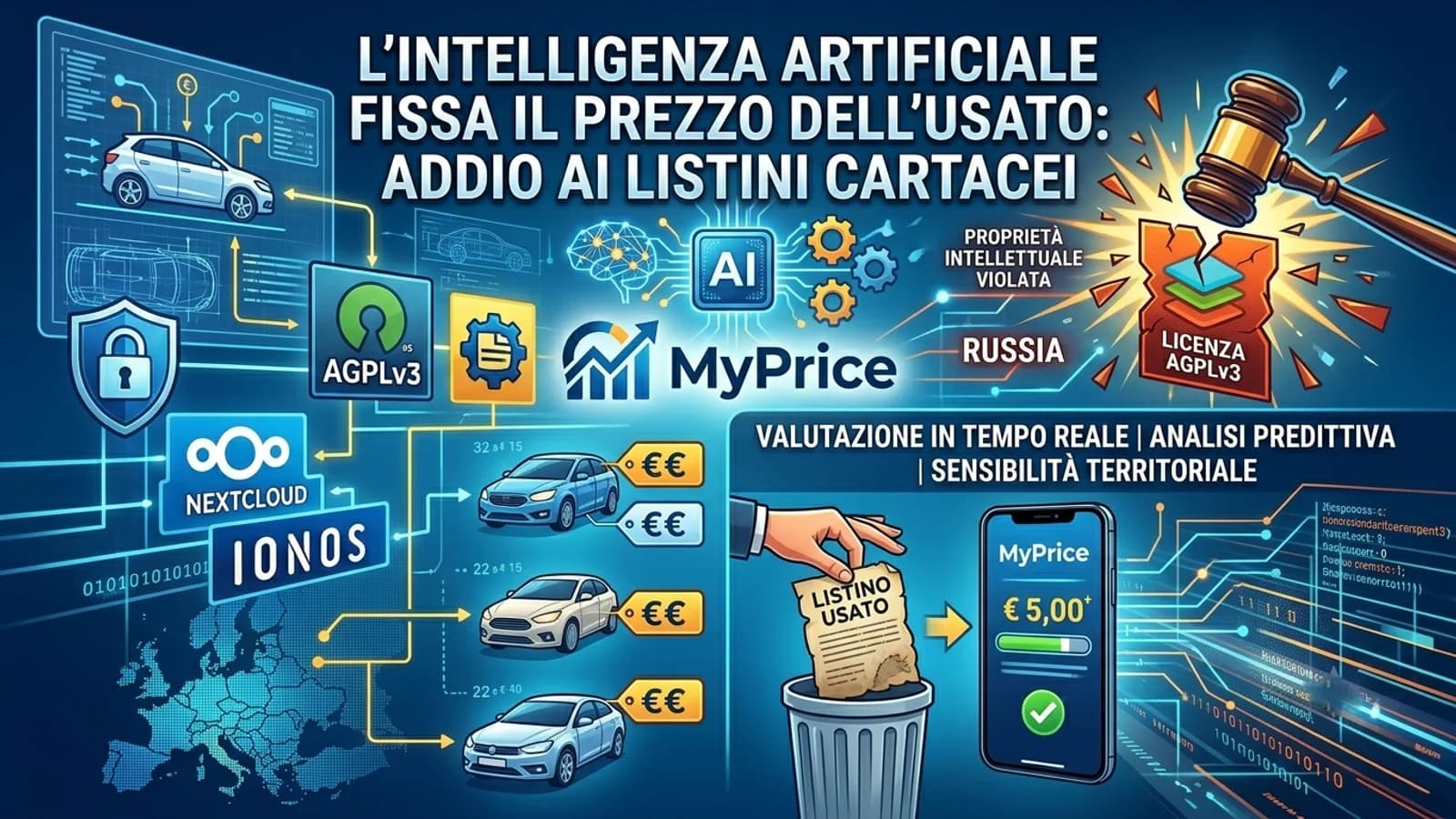 Infografica sui prezzi delle auto usate stabiliti dall'intelligenza artificiale e dai listini.