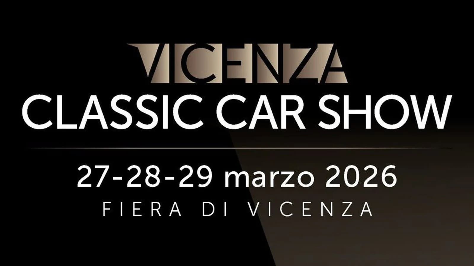 Copertina testuale del Vicenza Classic Car Show con date 27-29 marzo 2026.