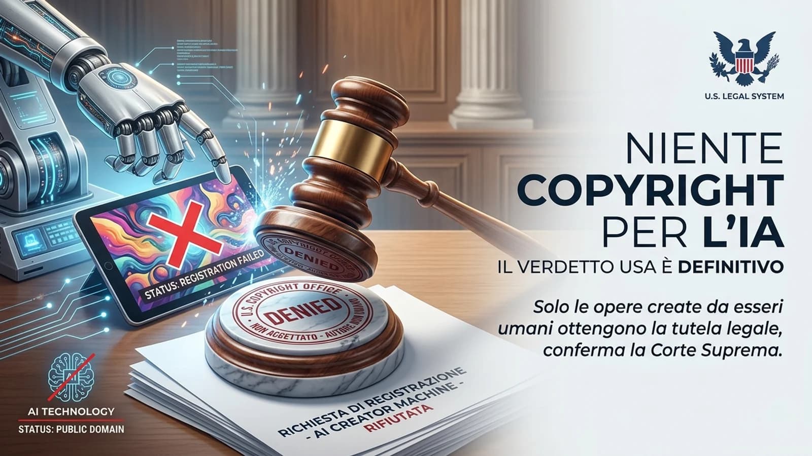 Riassunto del verdetto: perché cambia tutto? 🧵 1️⃣ Il Caso: Tutto nasce dal rigetto di "A Recent Entrance to Paradise", opera creata dalla "Macchina della Creatività". Senza autore umano, l'ufficio copyright ha detto NO. 2️⃣ La Regola: L'IA può essere usata come strumento (come un pennello o Photoshop), ma deve esserci un contributo umano "significativo" per ottenere protezione. 3️⃣ Le Conseguenze: Le aziende non possono più "blindare" legalmente contenuti generati in massa da algoritmi. Un vantaggio enorme per i creativi in carne e ossa che ora hanno un confine legale a protezione del loro lavoro. Il codice è uno strumento, non una firma. 💻✍️