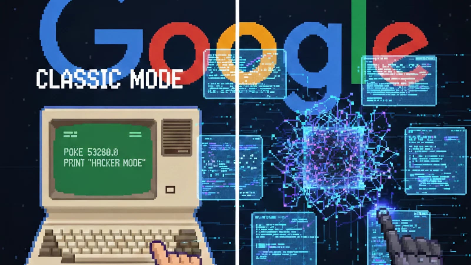 Computer d'epoca e logo Google Translate in una grafica sul passaggio alla traduzione conversazionale.