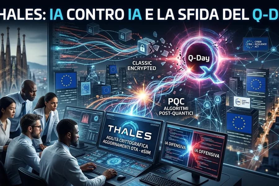 La minaccia quantistica non è un problema del futuro, ma del presente. Thales evidenzia come la superficie di attacco si sia espansa con la proliferazione di oggetti connessi. La soluzione proposta è l'agilità crittografica: un sistema che permette di sostituire gli algoritmi vulnerabili via etere (OTA) su SIM ed eSIM, rendendo i dispositivi "resistenti ai quanti" senza interventi fisici. Con l'arrivo del Cyber Resilience Act nel 2027, la sicurezza diventerà un requisito obbligatorio per ogni oggetto venduto nell'UE. Non è più solo questione di password, ma di far mutare le nostre difese velocemente quanto i virus che le attaccano.