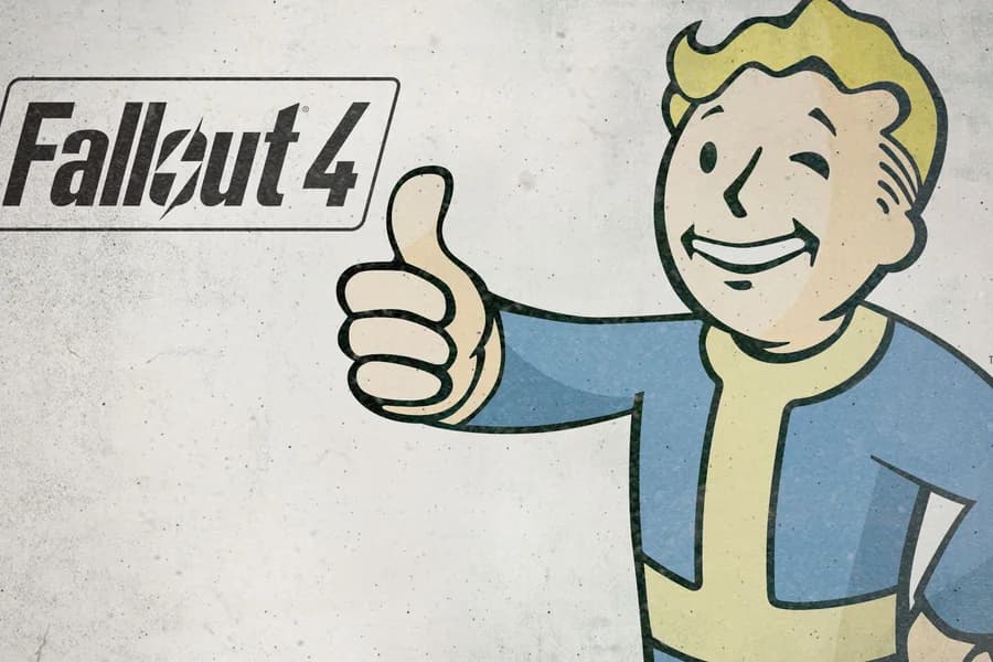 Vault Boy di Fallout 4 che fa il pollice in su su sfondo bianco.