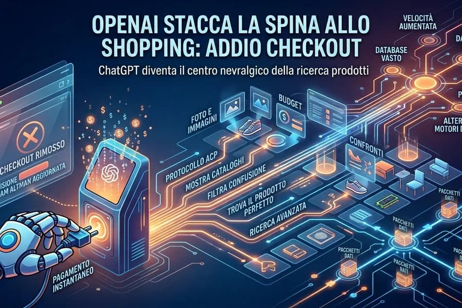 Infografica dei servizi OpenAI per gli acquisti digitali e l'abbandono del checkout integrato.