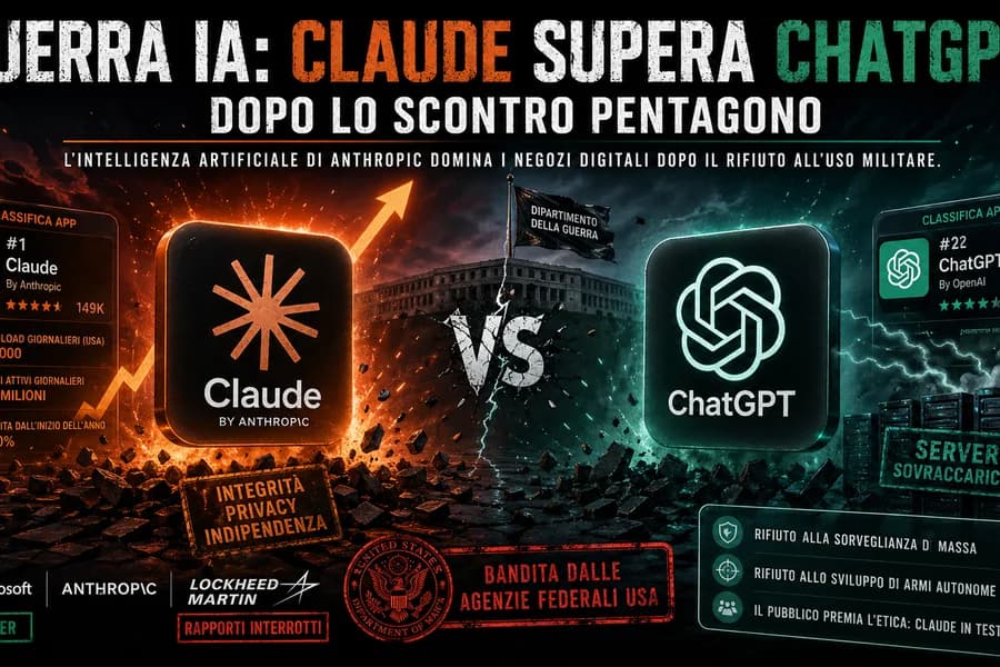 Log di sistema: La crisi Anthropic vs Difesa USA 📊 - Il Fatto: Anthropic rifiuta le clausole del Pentagono su sorveglianza e armi autonome. Washington risponde con il bando federale. - Effetto Feedback: Gli utenti reagiscono premiando Claude. In soli due mesi, gli utenti attivi sono triplicati, superando la quota di download giornalieri di ChatGPT negli Stati Uniti. - Conseguenze: Infrastruttura di Anthropic in sovraccarico (1 milione di nuovi iscritti al giorno) e spaccatura industriale tra chi segue le direttive governative (Lockheed Martin) e chi resta nel mercato libero (Microsoft). La morale? Nel 2026, la fiducia degli utenti è una variabile più critica di qualsiasi contratto di fornitura statale.
