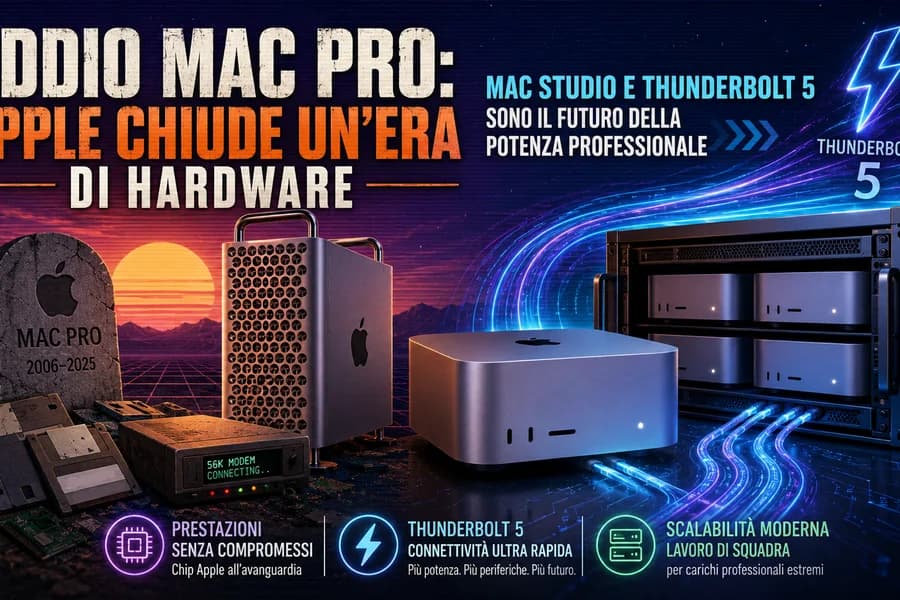 Computer Apple Mac Pro in una composizione sull'addio alla workstation.