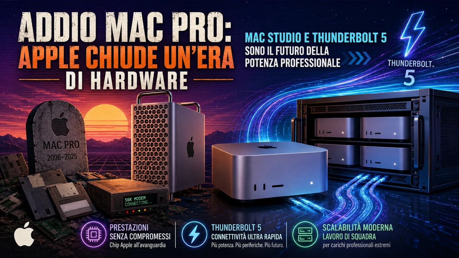 Computer Apple Mac Pro in una composizione sull'addio alla workstation.