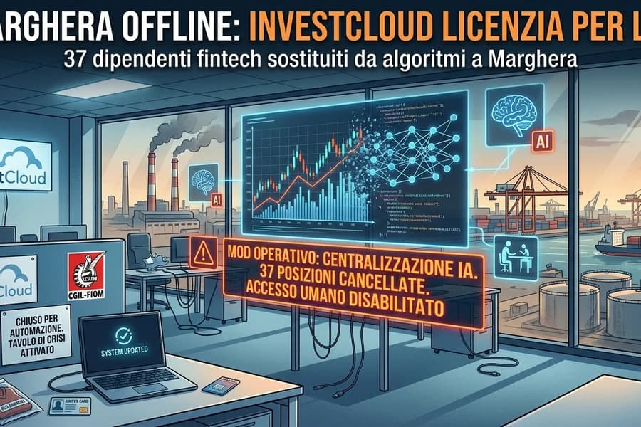 Il Caso InvestCloud in breve: La multinazionale fintech ha avviato i licenziamenti collettivi per l'intera sede di Marghera. La motivazione? Centralizzare tutto su una piattaforma gestita dall'IA, eliminando i "nodi fisici" (ovvero le persone). Perché è un precedente pericoloso: 1. Non è una crisi di debiti: L'azienda punta all'integrazione totale uomo-macchina, dove l'uomo è diventato l'anello debole. 2. Reazione Sindacale: Cgil e Fiom hanno aperto il tavolo di crisi in Regione Veneto; si discute il modello di sviluppo tecnologico del Paese. 3. Etica vs Profitto: La responsabilità sociale d'impresa vacilla di fronte a un comando di automazione che cancella 37 famiglie con un click. Un aggiornamento di sistema che rischia di mandare in crash la coesione sociale. 💾⚠️