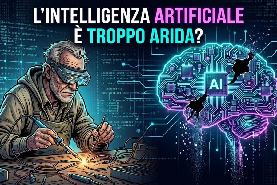 Illustrazione di Steve Wozniak con un cervello digitale e riferimenti alla creatività umana.