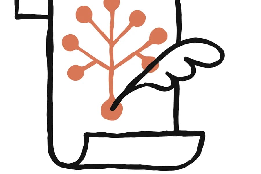 Disegno stilizzato di un albero e una mano, nella copertina della costituzione di Claude.