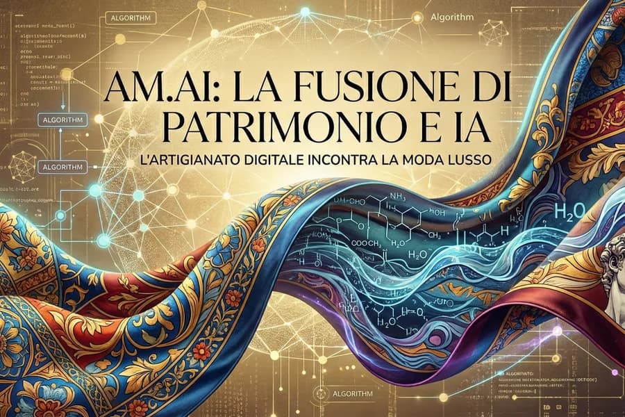 Illustrazione tessile di un foulard colorato con motivi generati da algoritmi IA.
