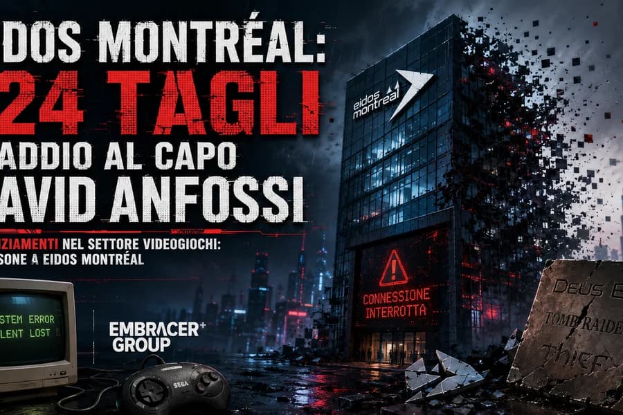 Grafica sulla ristrutturazione Eidos Montréal con riferimenti ai 124 tagli del personale.