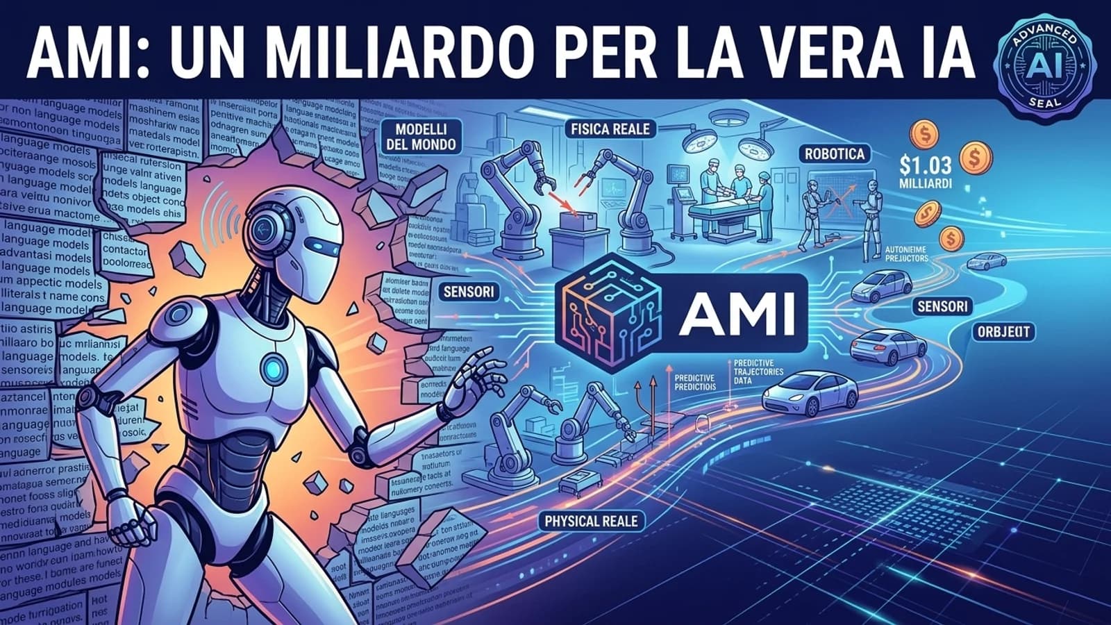 Log di sistema: Il progetto AMI di Yann LeCun 📊 Obiettivo: Superare i limiti degli LLM (Large Language Models) che soffrono di mancanza di senso comune fisico. Tecnologia: Sviluppo di "World Models" che processano dati video e sensoriali per prevedere le conseguenze delle azioni nel mondo fisico. Assetti: - Capitale: $1.03 Miliardi. - Sedi: Parigi, Singapore, USA. - Focus: Applicazioni missione critica (Sanità e Robotica Industriale). In breve: Si passa dall'IA che "parla" all'IA che "capisce" lo spazio e la materia. Un passaggio fondamentale per la vera automazione.
