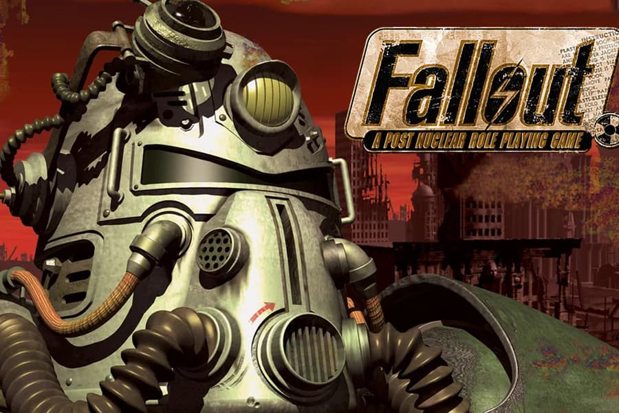 Figura in armatura post-apocalittica con maschera antigas in una copertina musicale di Fallout.