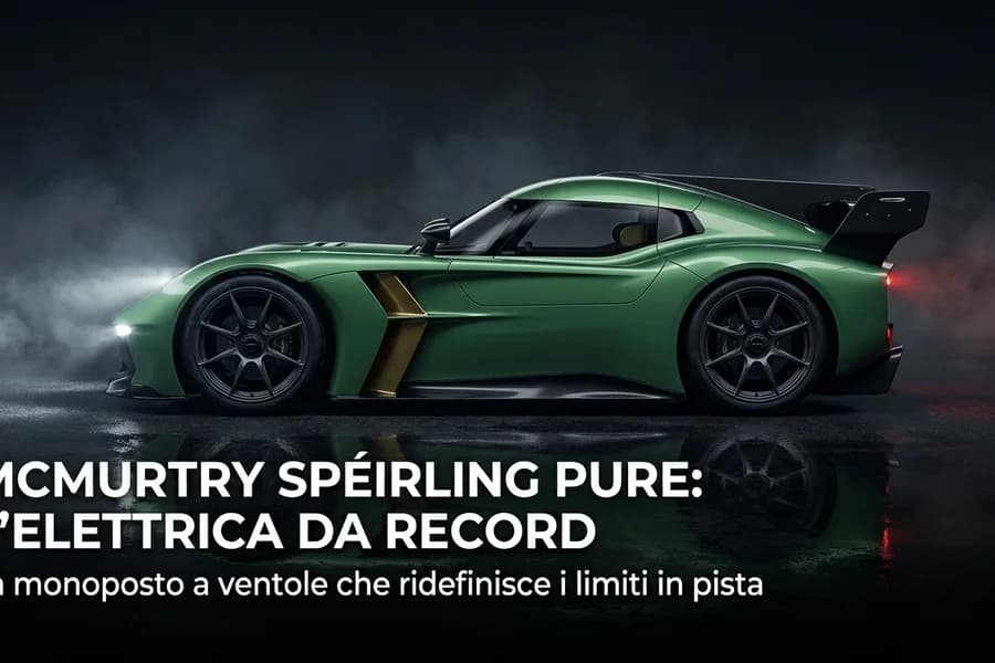 McMurtry Spéirling Pure verde e nera su sfondo scuro, automobile elettrica sportiva da record.
