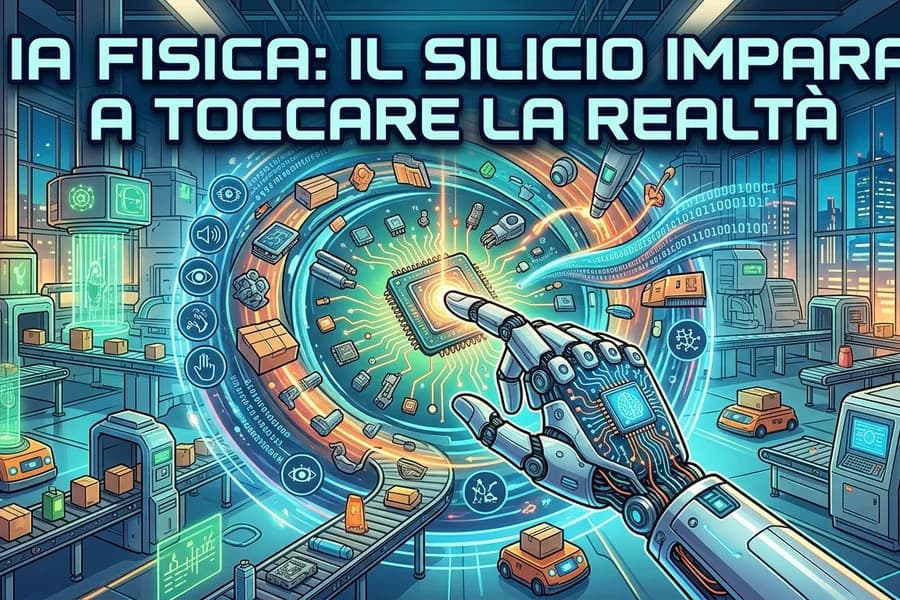 Robotica e oggetti fisici in un laboratorio futuristico dedicato alle applicazioni dell'IA.