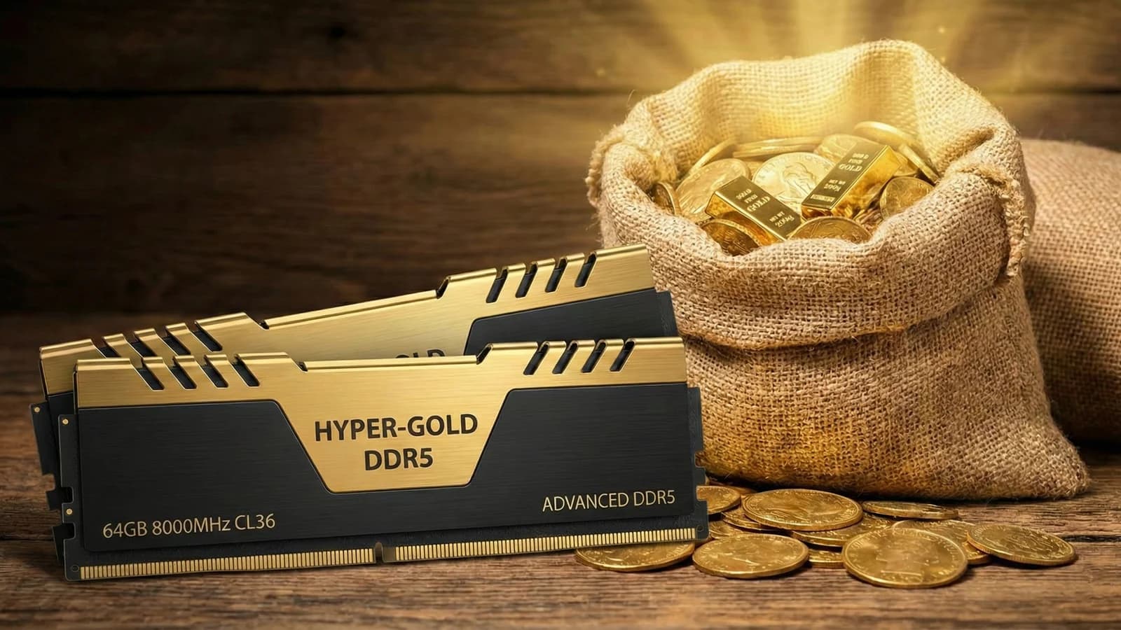Lingotti d'oro e un sacco di monete accanto a un chip, nella copertina sul rincaro dei componenti.