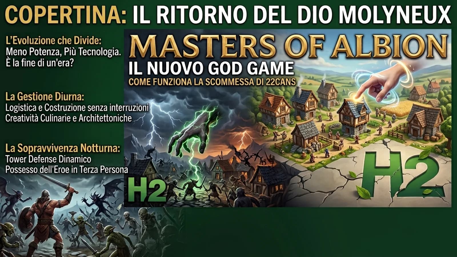 Copertina fantasy del videogioco Masters of Albion con personaggi, castello e battaglia.