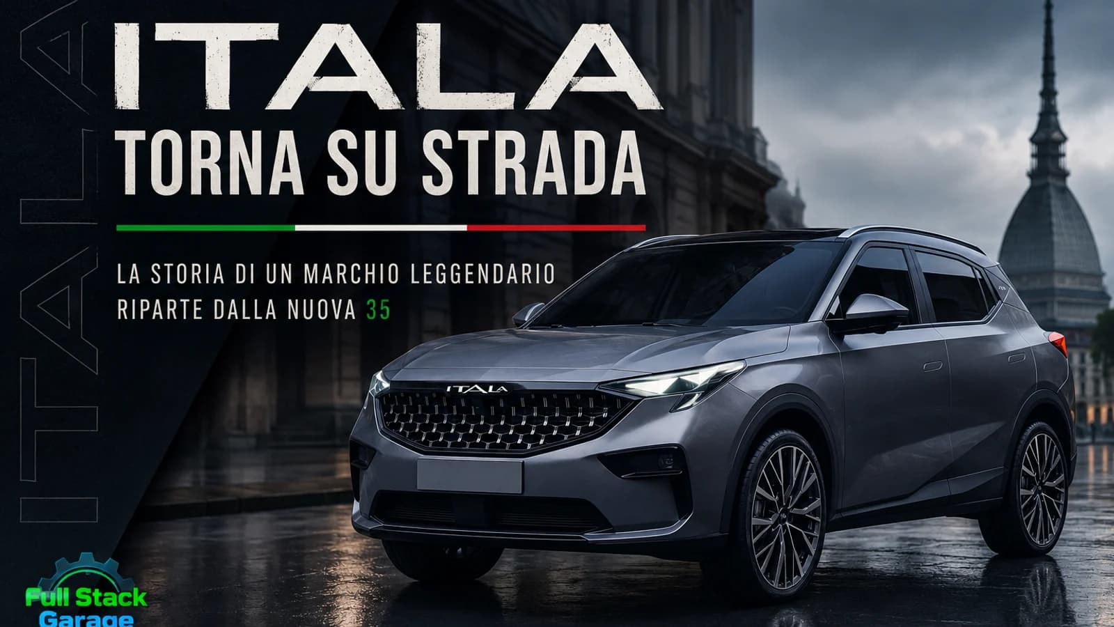SUV grigio in un paesaggio scuro nella copertina dedicata al ritorno del marchio Itala.