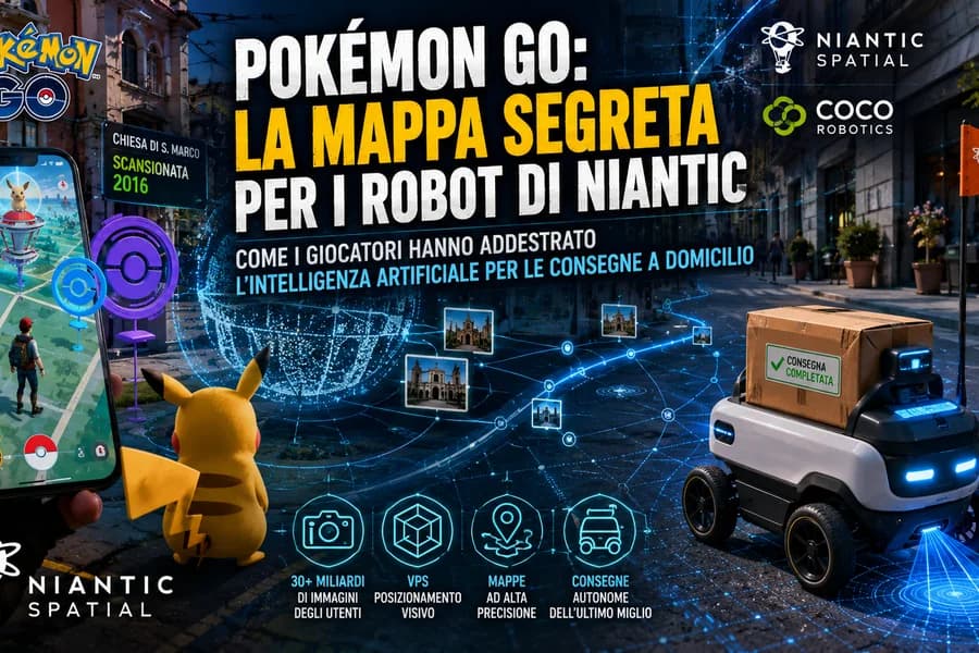 Grafica di Pokémon Go con creature e telefoni collegati ai sistemi di mappatura Niantic.