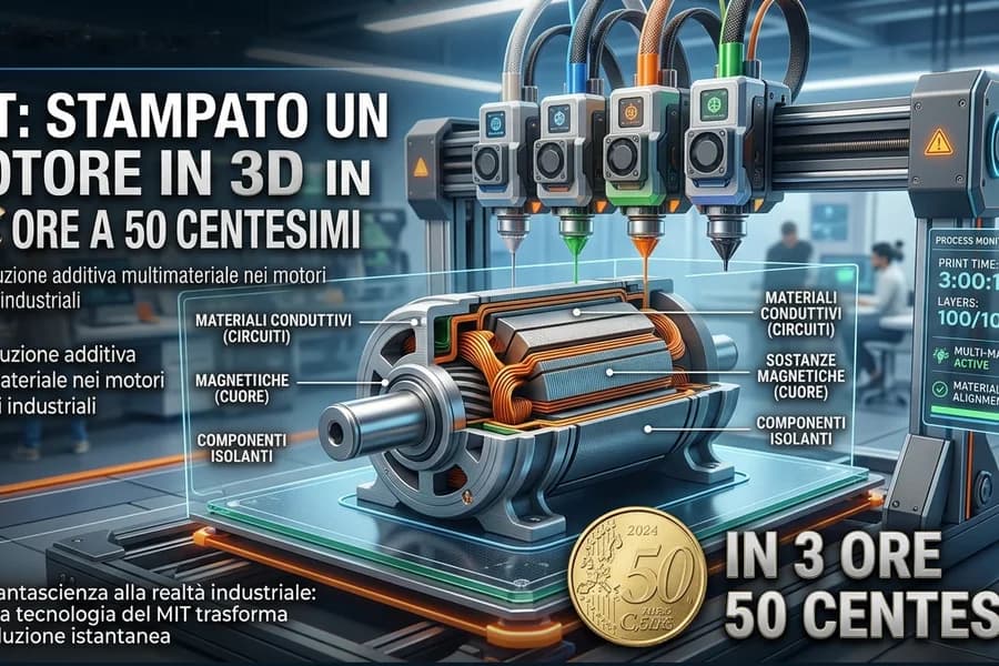 Motore sperimentale metallico in una grafica sulla stampa 3D di un prototipo al MIT.