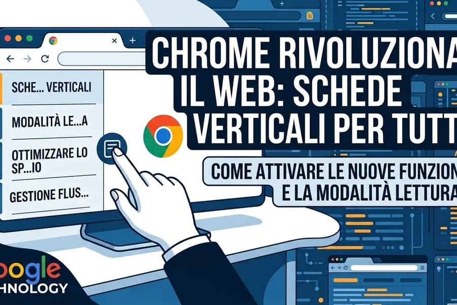 Interfaccia di Google Chrome con schede verticali evidenziate a lato.