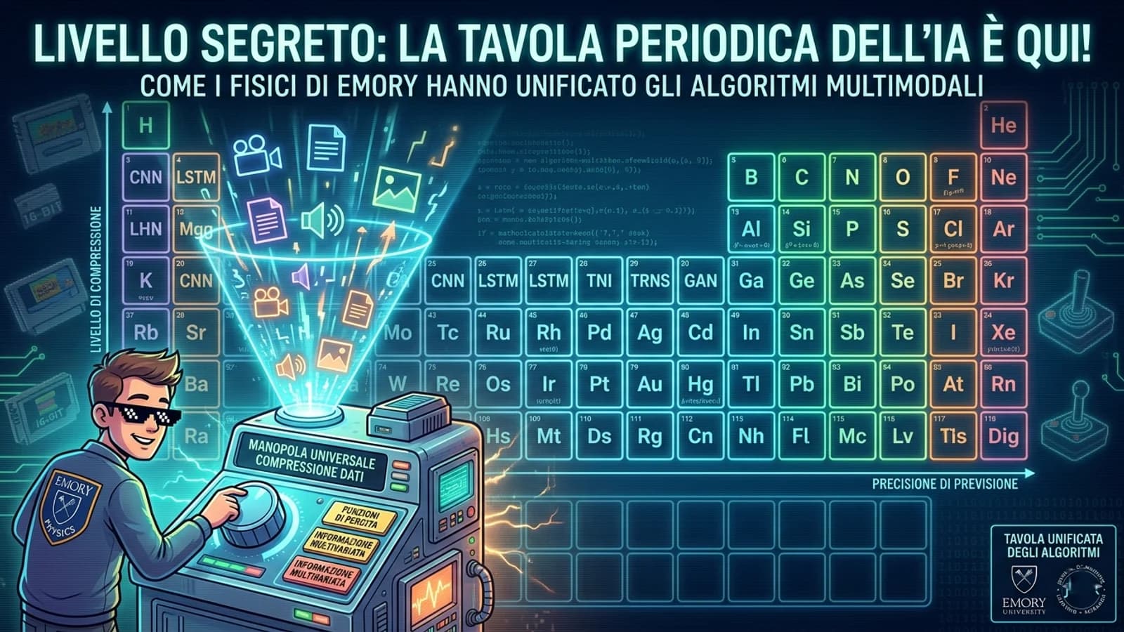 Tavola grafica di categorie di intelligenza artificiale ispirata alla tavola periodica.