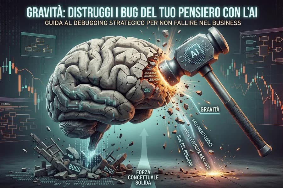 Illustrazione di un cervello e martello gravitazionale, dedicata ai prompt per il ragionamento.
