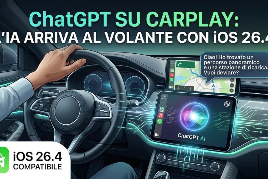 Cruscotto automobilistico con Apple CarPlay e ChatGPT visualizzato sullo schermo centrale.