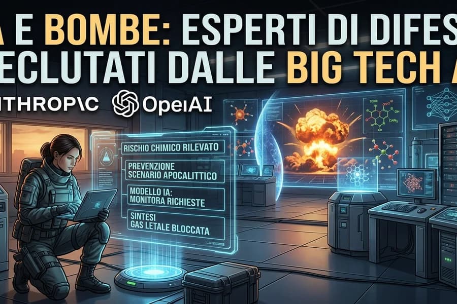 Illustrazione di esperti di sicurezza e sistemi militari nel confronto tra Anthropic e OpenAI.