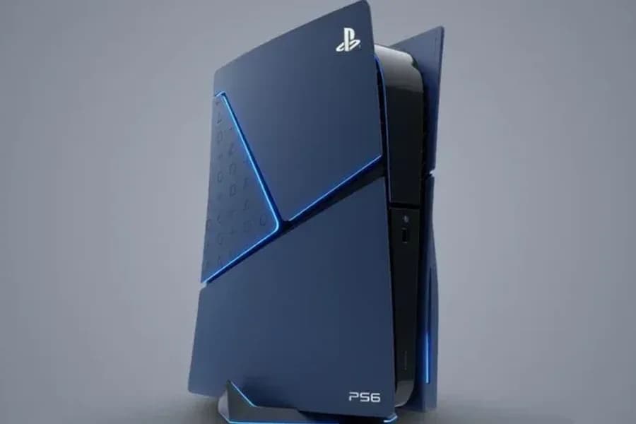 Render della console PlayStation 5 nera e blu, in un articolo sui rumor della PS6.
