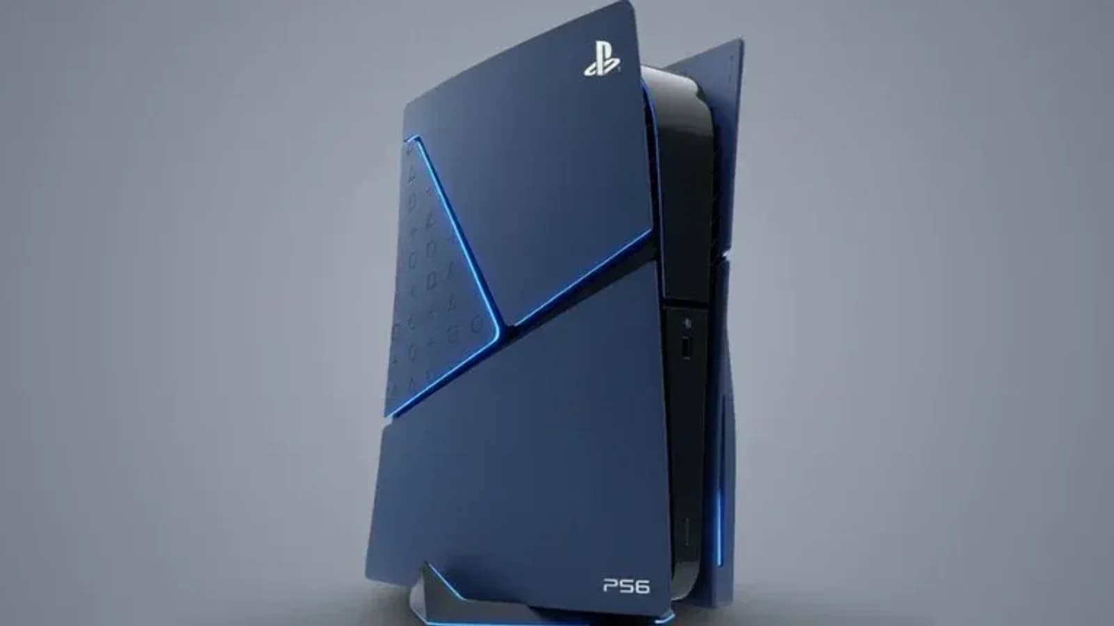 Render della console PlayStation 5 nera e blu, in un articolo sui rumor della PS6.