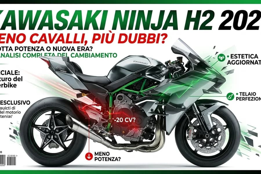 Kawasaki Ninja H2 verde e nera vista di lato, con riferimenti alle novità del 2027.