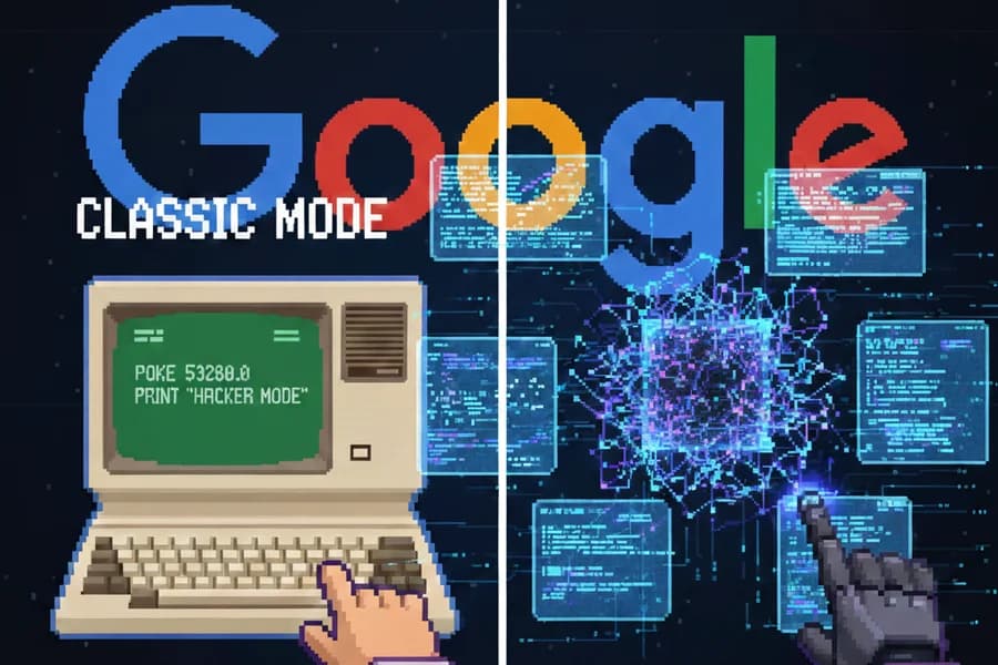 Computer d'epoca e logo Google Translate in una grafica sul passaggio alla traduzione conversazionale.