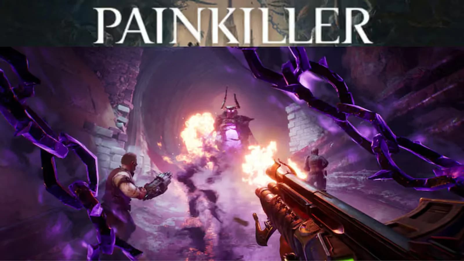 Schermata del videogioco Painkiller con creature ostili e combattimento in prima persona.